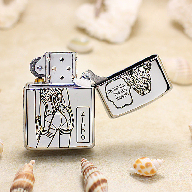 Zippo High Polish Chrome Engraved American Sexy Girl Pin-Up - SC22