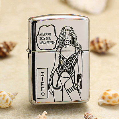 Zippo High Polish Chrome Engraved American Sexy Girl Pin-Up - SC22