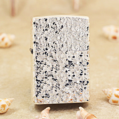 Zippo High Polish Chrome Heavy Texture Meteorite Crater - CM06