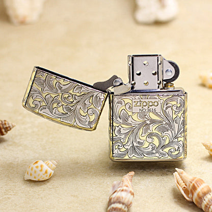 Zippo High Polish Gold Deep Carved Surrounding Arabesque Scroll - SC12