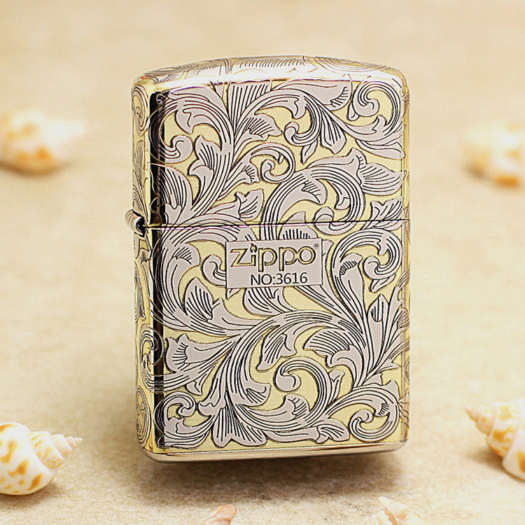 Zippo High Polish Gold Deep Carved Surrounding Arabesque Scroll - SC12