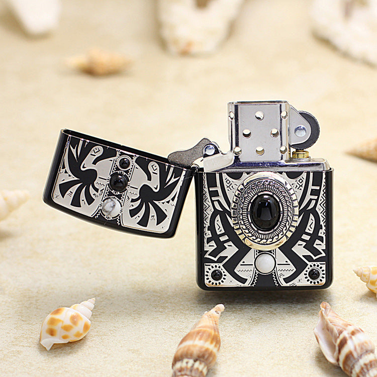 Zippo Indian (Black Lacquer & White Turquoise) - JP29