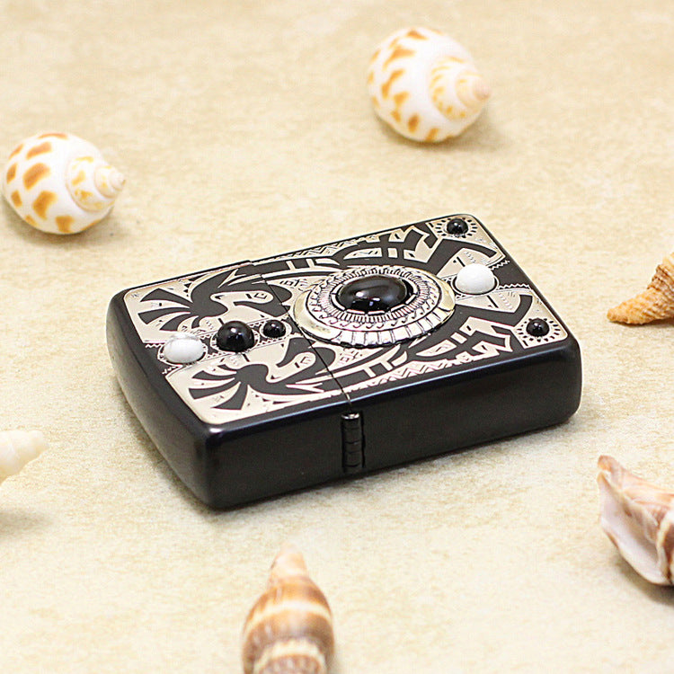 Zippo Indian (Black Lacquer & White Turquoise) - JP29