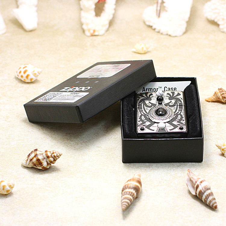 Zippo Indian (Black Lacquer & White Turquoise) - JP29