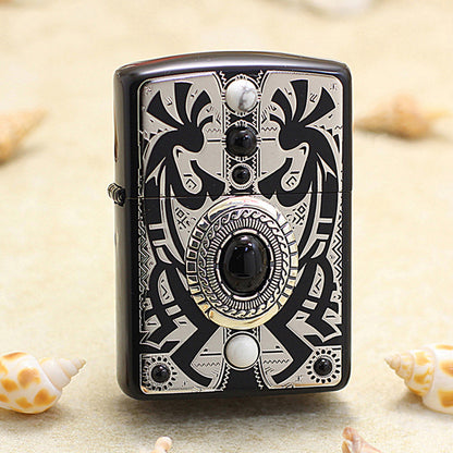 Zippo Indian (Black Lacquer & White Turquoise) - JP29