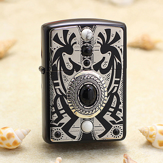 Zippo Indian (Black Lacquer & White Turquoise) - JP29