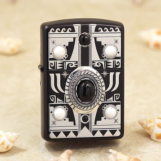 Zippo Indian Eagle (Black Lacquer & White Turquoise) - JP30