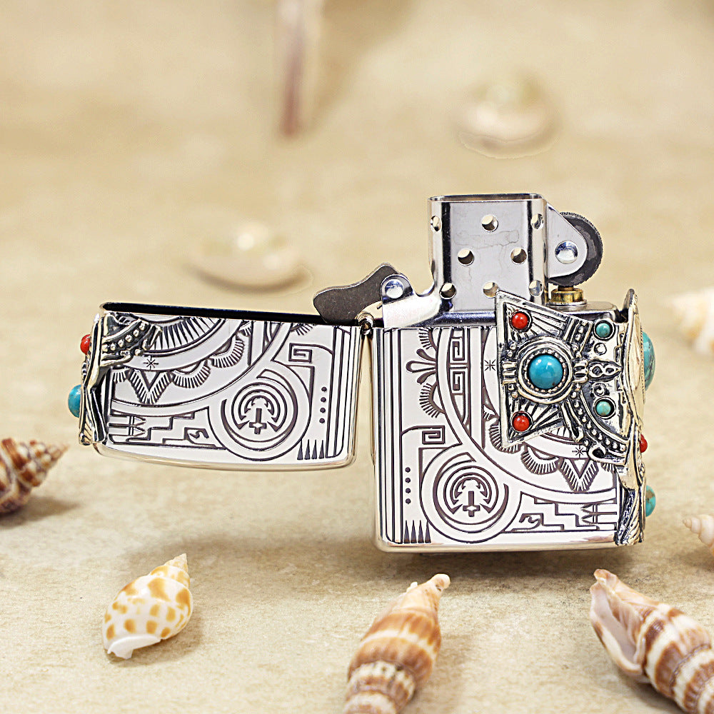 Zippo Native American Spirit Three-Sided Turquoise Inlay - JP44