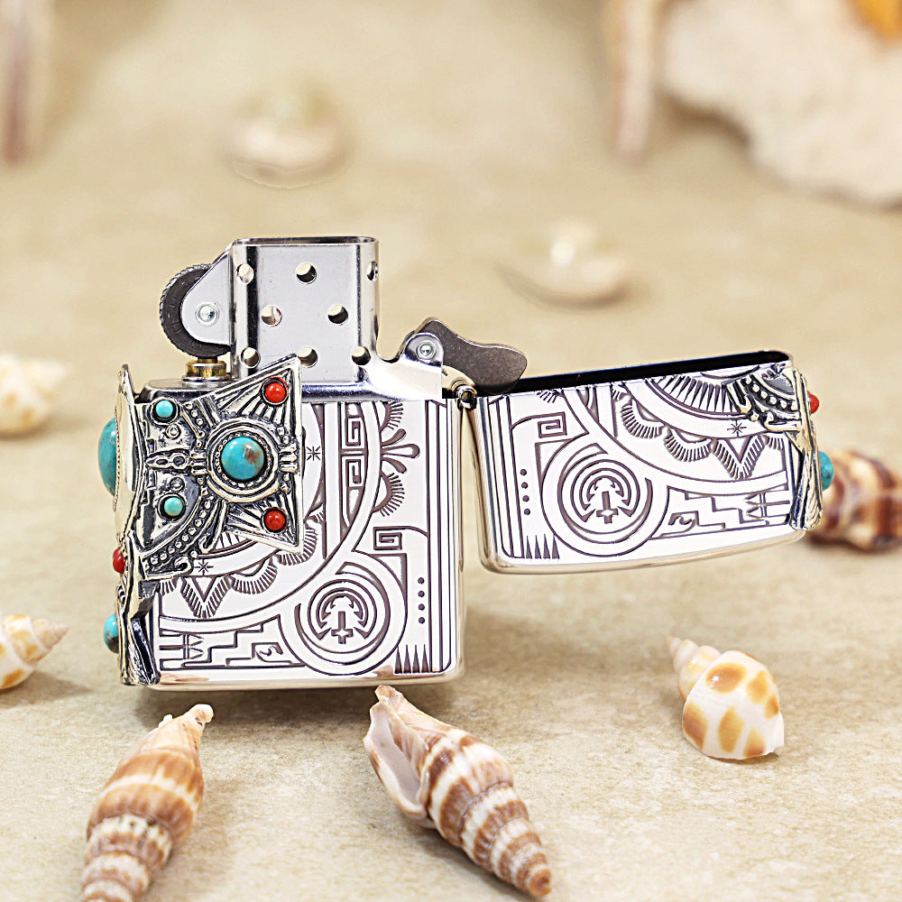 Zippo Native American Spirit Three-Sided Turquoise Inlay - JP44