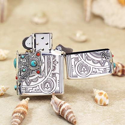 Zippo Native American Spirit Three-Sided Turquoise Inlay - JP44