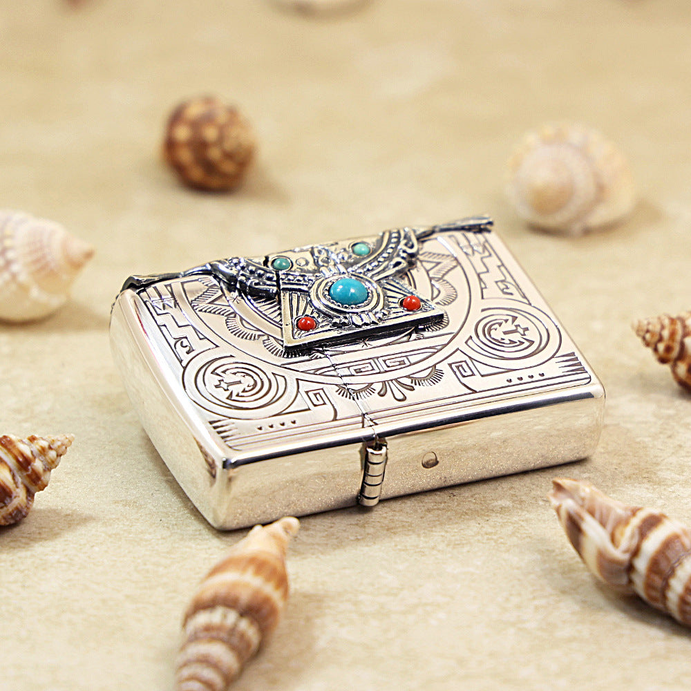 Zippo Native American Spirit Three-Sided Turquoise Inlay - JP44