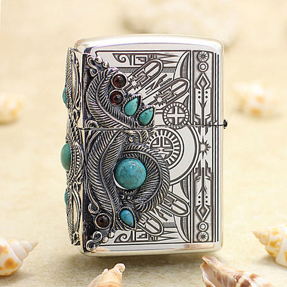 Zippo New Native American Three-Sided Feather Turquoise - JP48