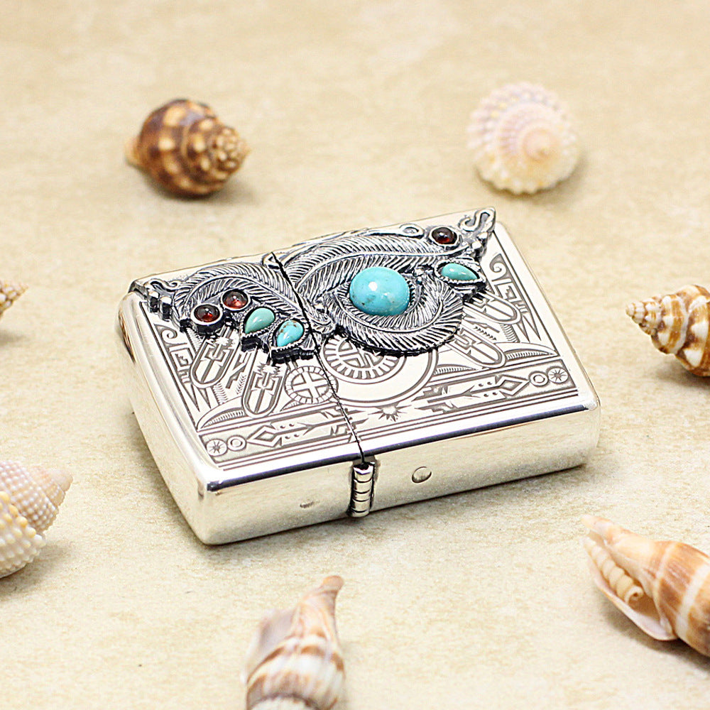 Zippo New Native American Three-Sided Feather Turquoise - JP48