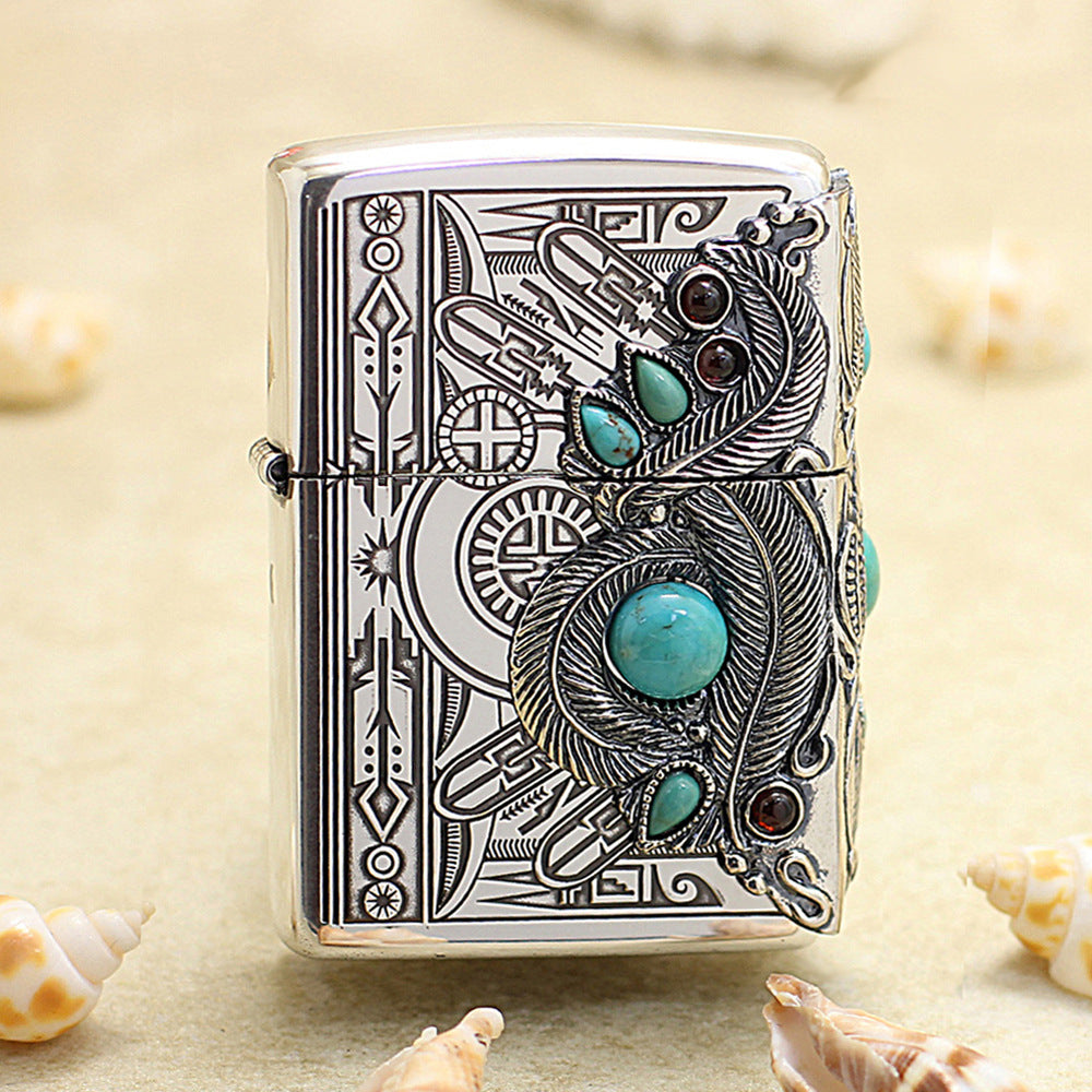Zippo New Native American Three-Sided Feather Turquoise - JP48