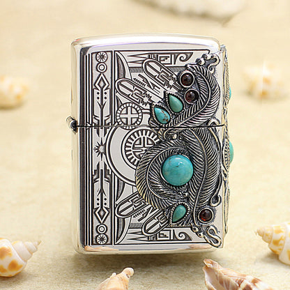 Zippo New Native American Three-Sided Feather Turquoise - JP48