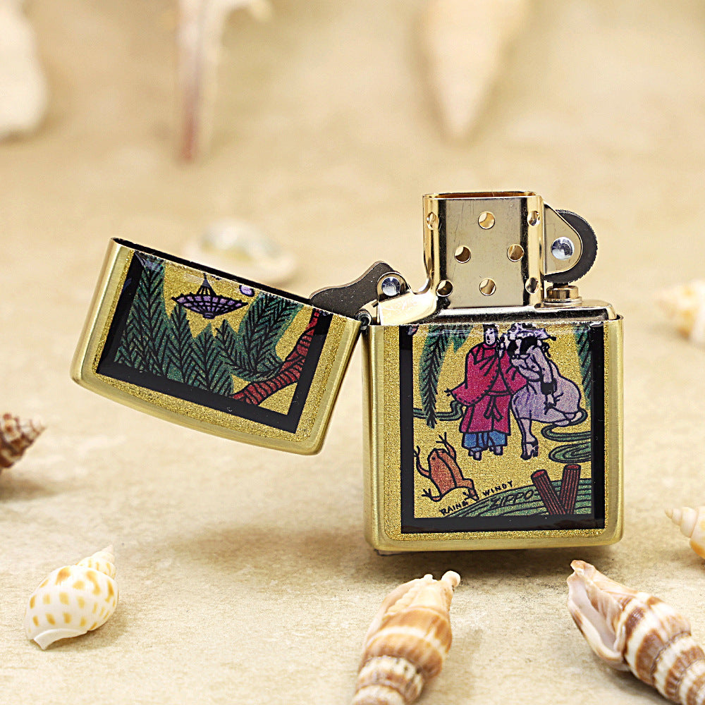 Zippo 'Rainy Windy' Gold Plate - Figure Series - JP56
