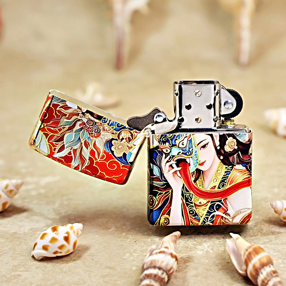 Zippo Red Color Printed Regal Tibetan Style Deity with Mask - CS23