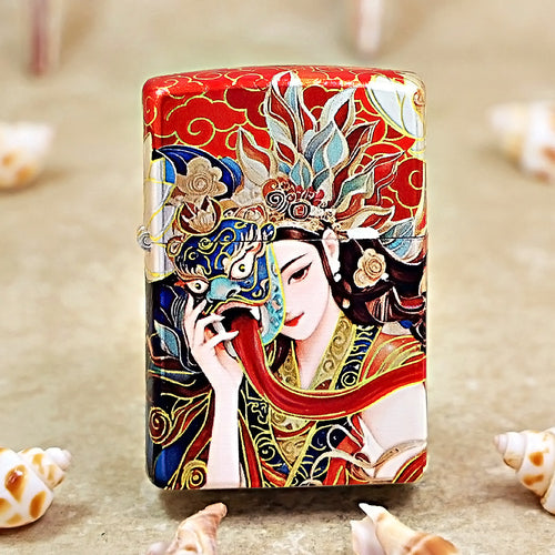Zippo Red Color Printed Regal Tibetan Style Deity with Mask - CS23