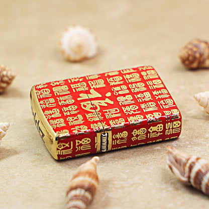 Zippo Red High Polish Gold Engraved Hundred Fu Characters - CS11