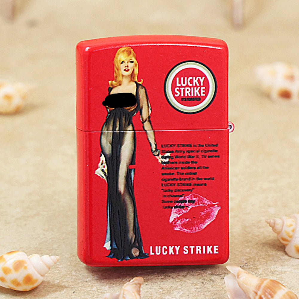 Zippo Red Matte Color Printed Lucky Strike Standing Pin-Up Girl - CS17