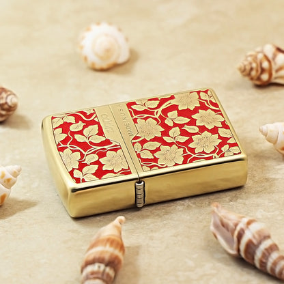 Zippo Red Matte Gold Relief Floral Vine Pattern - CS10