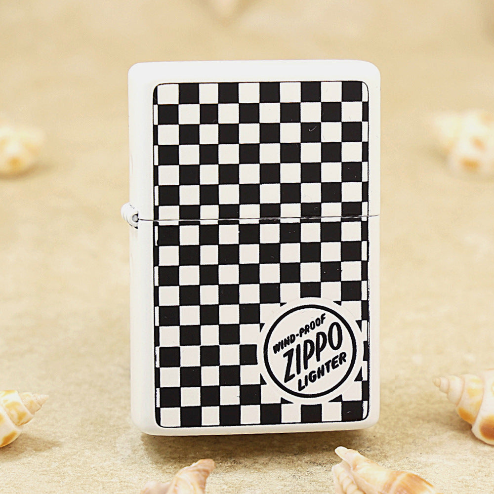 Zippo Retro Flat-Top Checkered Pattern (White Enamel) - KR12