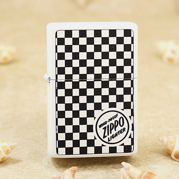Zippo Retro Flat-Top Checkered Pattern (White Enamel) - KR12