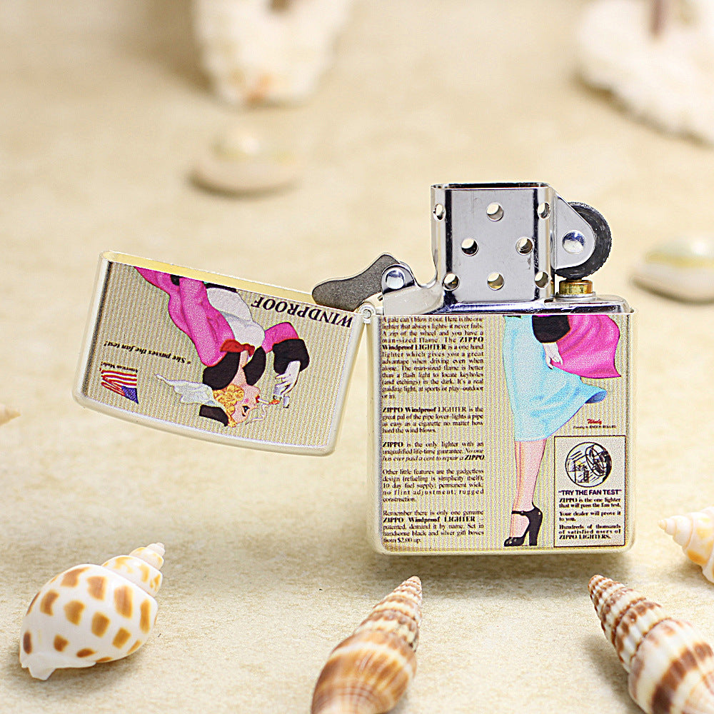 Zippo Silver Brushed Color Printed Pin-Up Girl in the Wind - CS29