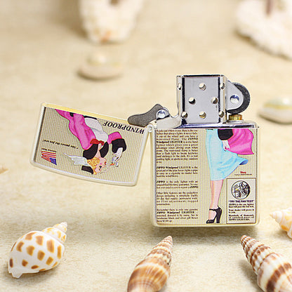 Zippo Silver Brushed Color Printed Pin-Up Girl in the Wind - CS29