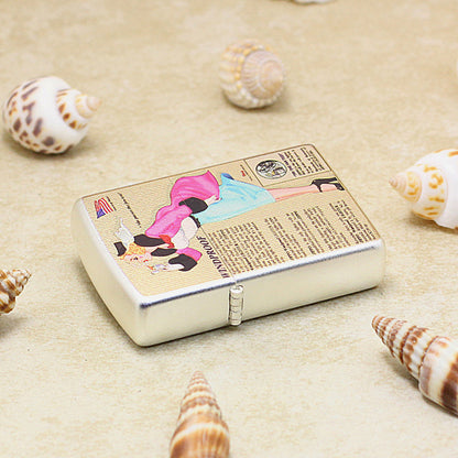 Zippo Silver Brushed Color Printed Pin-Up Girl in the Wind - CS29
