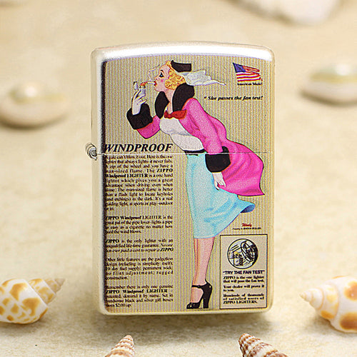 Zippo Silver Brushed Color Printed Pin-Up Girl in the Wind - CS29