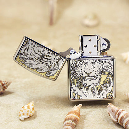 Zippo Silver Deep Carved Ferocious Tiger Head in Waves - SC31