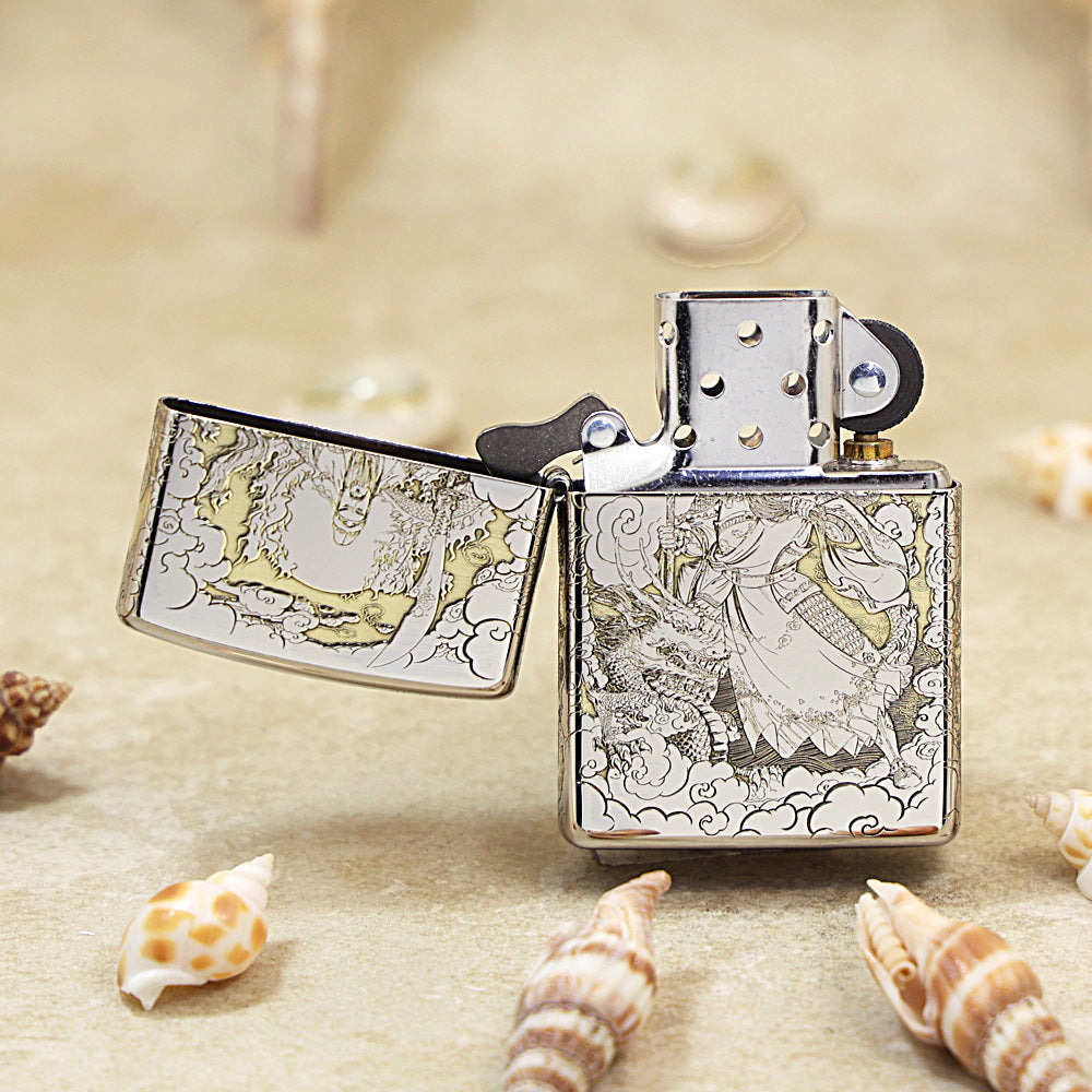 Zippo Silver Deep Carved Guan Gong General and Dragon - SC10