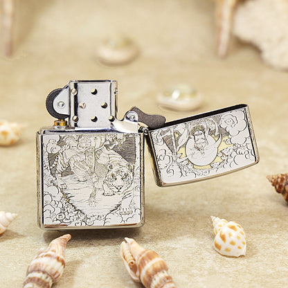 Zippo Silver Deep Carved Guan Gong General and Dragon - SC10