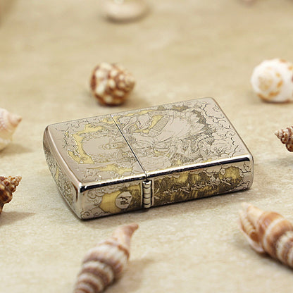 Zippo Silver Deep Carved Guan Gong General and Dragon - SC10