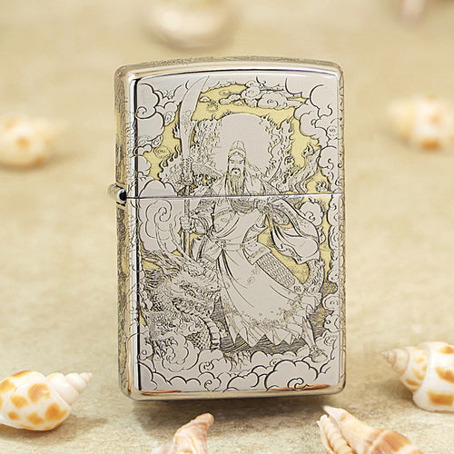 Zippo Silver Deep Carved Guan Gong General and Dragon - SC10