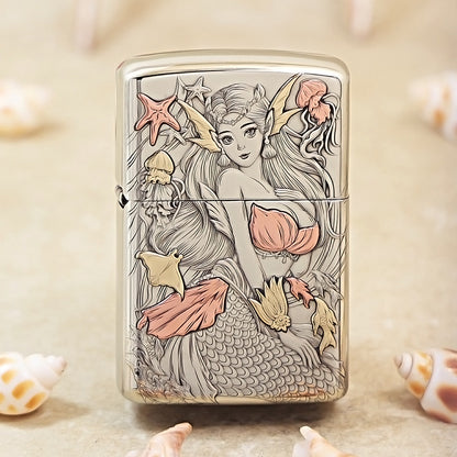 Zippo Silver Deep Carved Mermaid and Ocean Fantasy - CM09