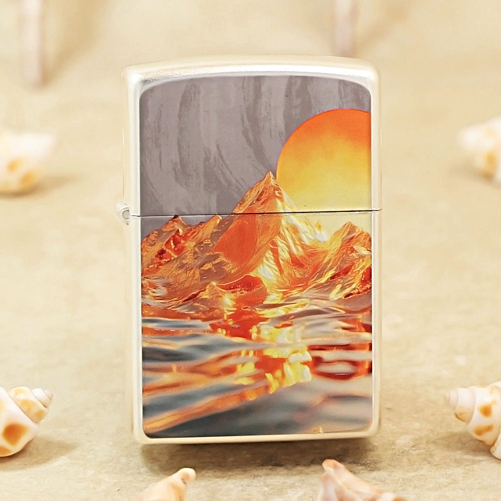 Zippo Argent Matte Hue Decorated Sunlit Mountainscape - CS01