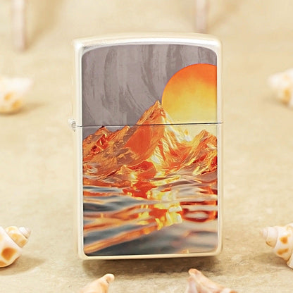 Zippo Argent Matte Hue Decorated Sunlit Mountainscape - CS01