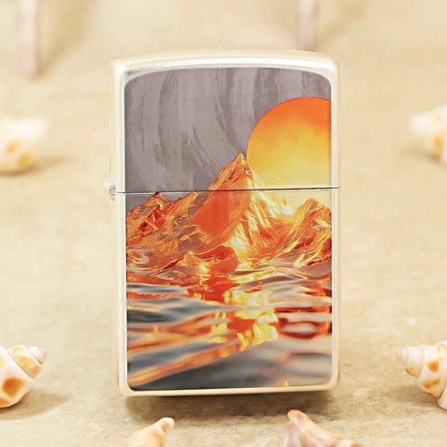 Zippo Argent Matte Hue Decorated Sunlit Mountainscape - CS01