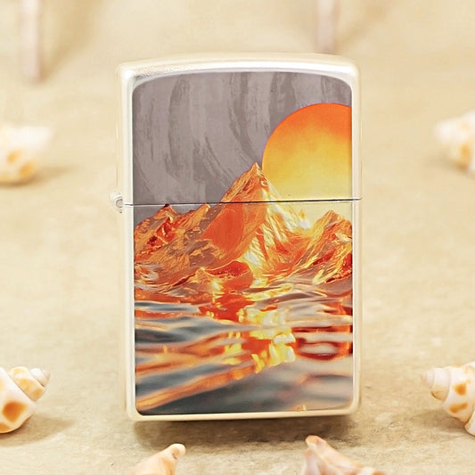 Zippo Silver Matte Color Printed Sunlit Mountainscape - CS01