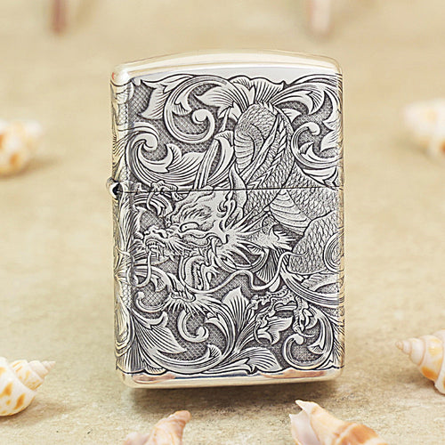 Zippo Silver Plated Arabesque Dragon (Zodiac Animal Series) - Bamboo Box Edition - DS125