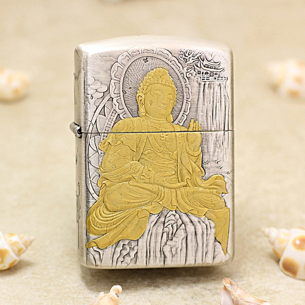 Zippo Silver-Plated 'Enlightenment Buddha' with Gold Accents - DS149