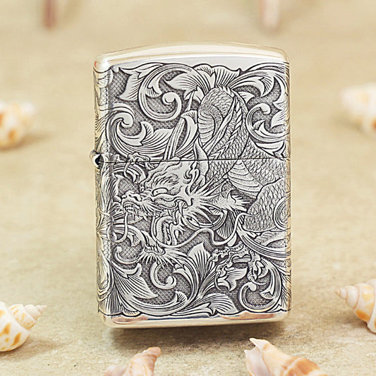 Zippo Silver-Plated 'Tang Grass Dragon' (Bamboo Box Edition) 162-DS50