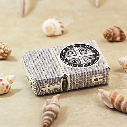 Zippo Silver-Toned Heavy Studded St. Benedict's Cross Emblem - CM08