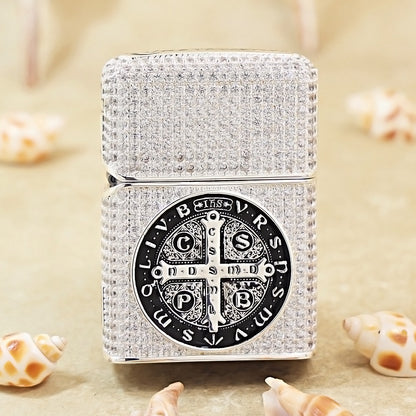 Zippo Silver-Toned Heavy Studded St. Benedict's Cross Emblem - CM08