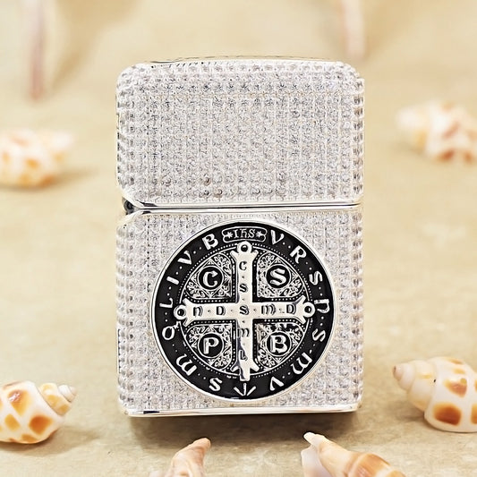 Zippo Silver-Toned Heavy Studded St. Benedict's Cross Emblem - CM08