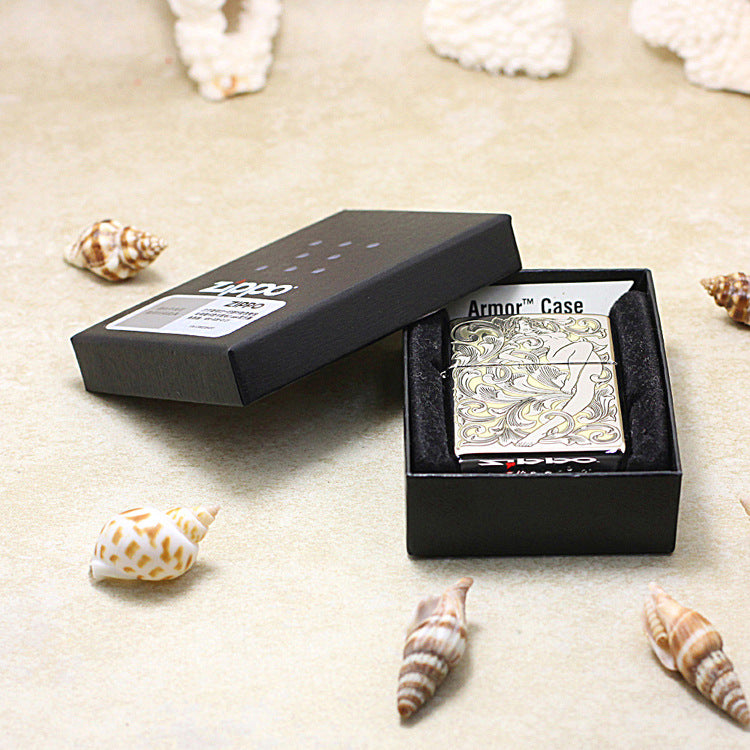 Zippo Silver and Gold Deep Carved Arabesque Nude Pin-Up - SC16