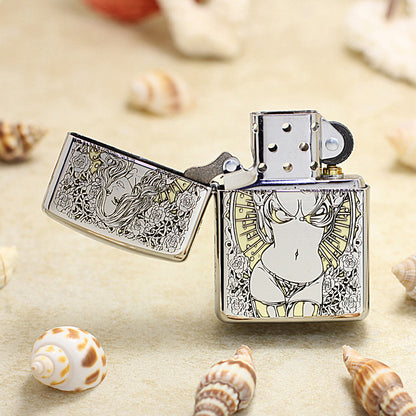 Zippo Silver and Gold Deep Carved Rose Frame Pin-Up Girl - SC24