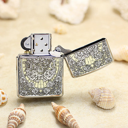 Zippo Silver and Gold Deep Carved Rose Frame Pin-Up Girl - SC24